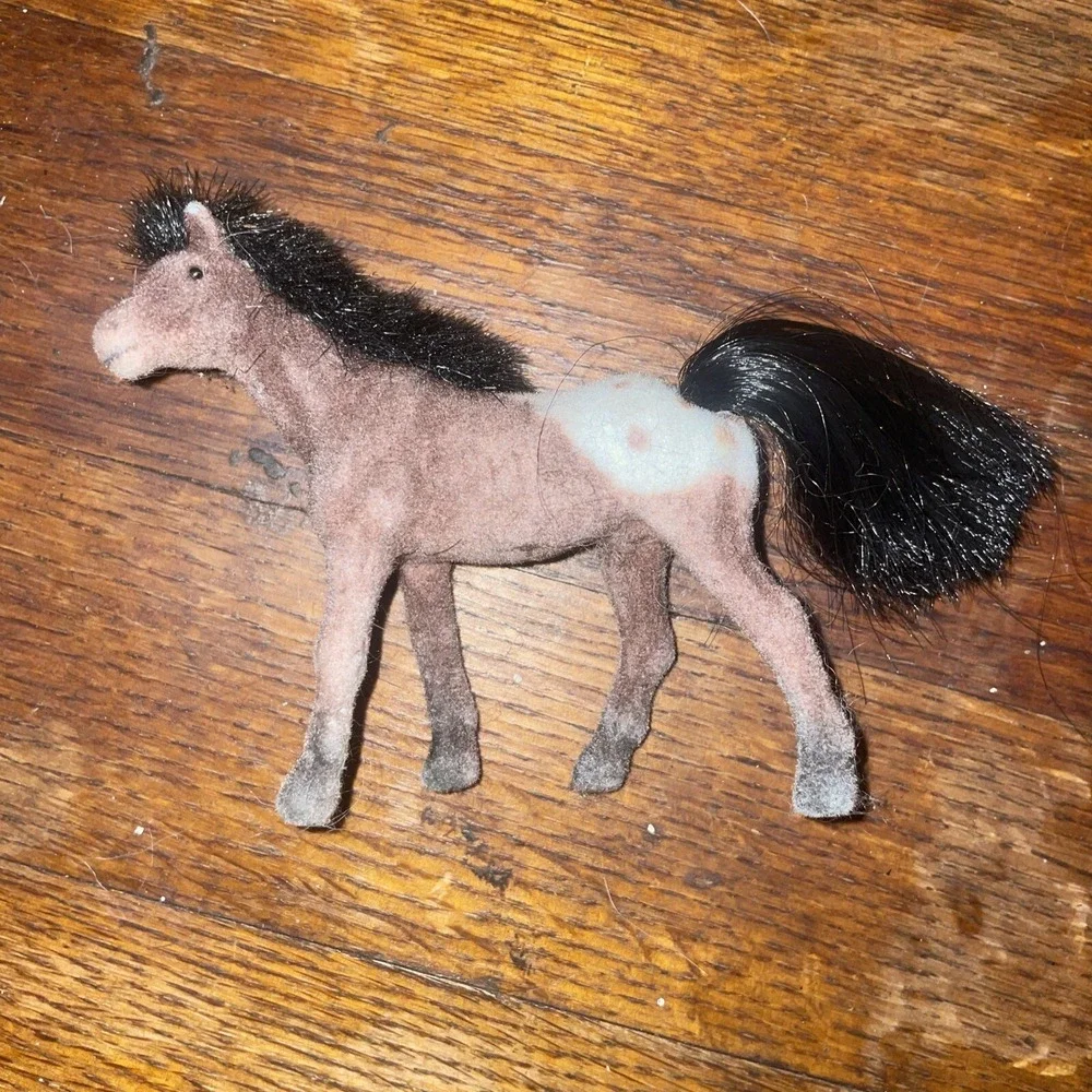 Vintage Lot 7 Toy Velvet Flocked Coated Horses Ponies Figures‎ 3